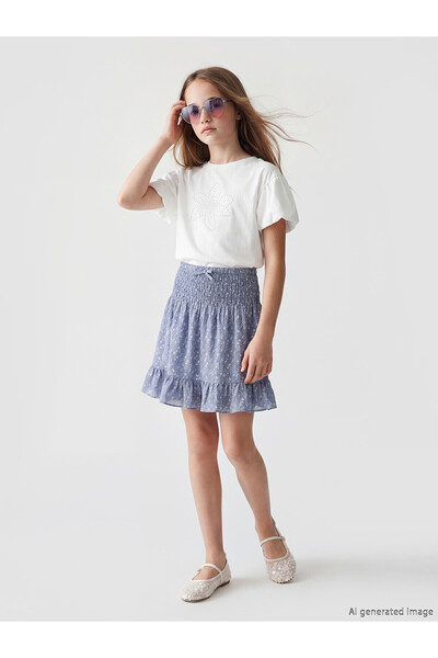 LC Waikiki Nevavm Floral Patterned Girl's Skirt with Elastic Waist