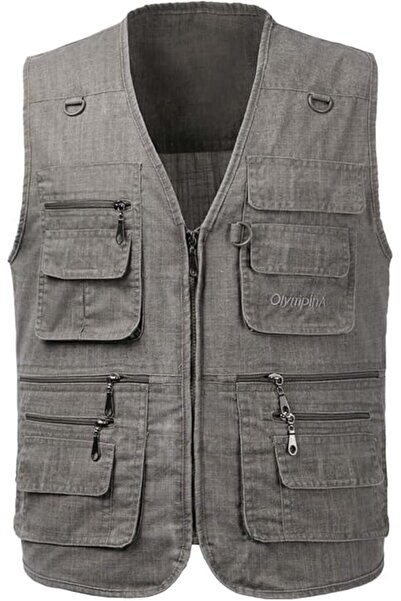 OEM Grey men's vest with zipper and pockets for outdoor activities, 3XL