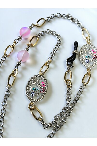 THİNBLACK Glasses Chain Light Effect Silver Color with Natural Stones