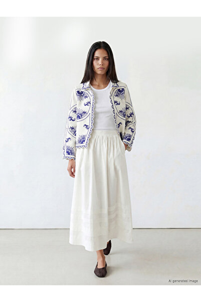 LC Waikiki Lcw Modest White Flared Skirt with Zipper at the Waist