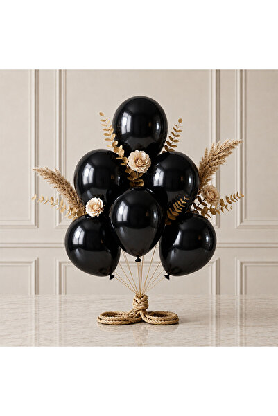 BeySüS Black Color Latex Metallic Balloon (30 cm) - 6 Pieces