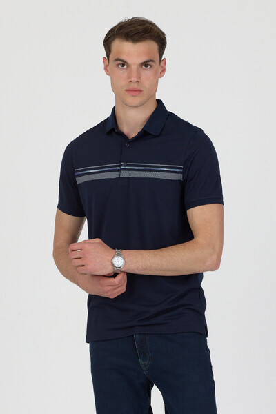 ENQUE Polo Collar Cotton Pocketless Striped Short Sleeve T-Shirt