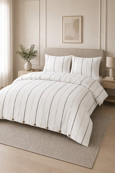 XVA Luna Double Duvet Cover Set |   240X220 cm |   2 Pieces 50X70 cm with Pillowcases |   Premium Striped Design