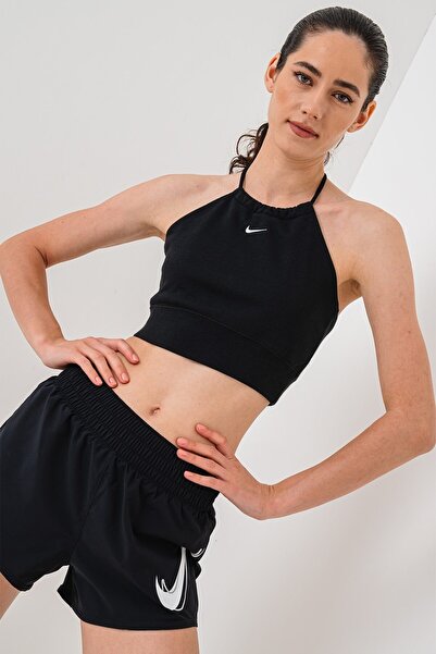 Nike Chill French Terry Crop Halter Top Siyah Kadın Halter Yaka Atlet