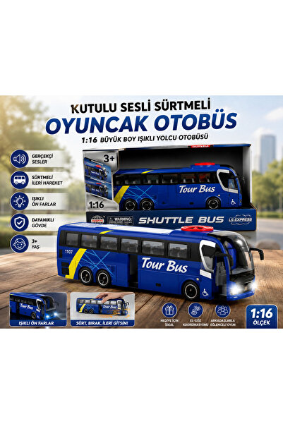 TRUST STORE Kutulu Sesli Sürtmeli Oyuncak Otobüs 1:16 Büyük Boy Işıklı Yolcu ...