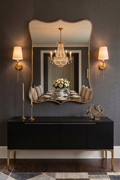 Fawdecor Modern Organik Tasarım Ahşap Çerçeveli Dekoratif Duvar Aynası
