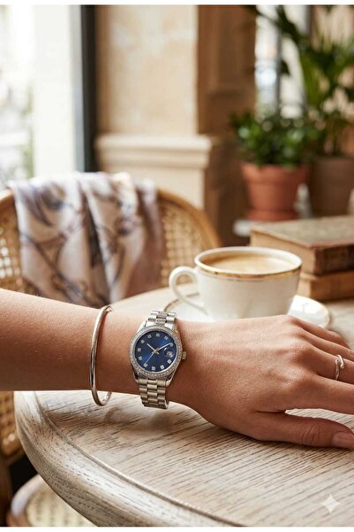 Newera Watch Steel Cord Stone Minimal Calendar Women's Wristwatch