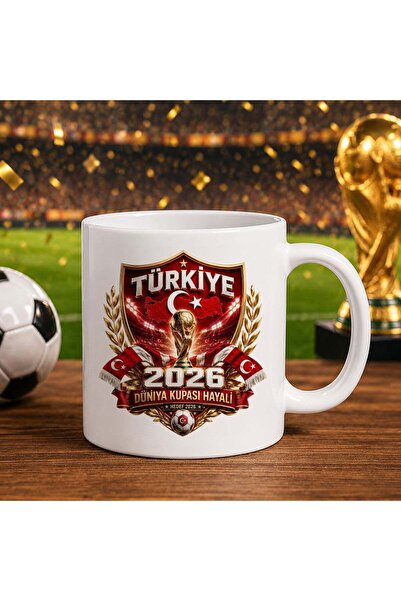 Bk Gift كأس أبيض بتصميم كأس العالم لكرة القدم بتصميم مشجعي تركيا - 5 قلوب واح...