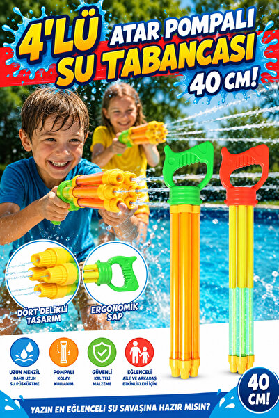craftivio 4 Delikli Uzun Menzilli Pompalı Su Tabancası 40 cm Büyük Boy Havuz ...