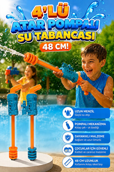 craftivio Büyük Boy Pompalı Su Tabancası 48 cm 4'lü Atar Uzun Menzilli Deniz ...