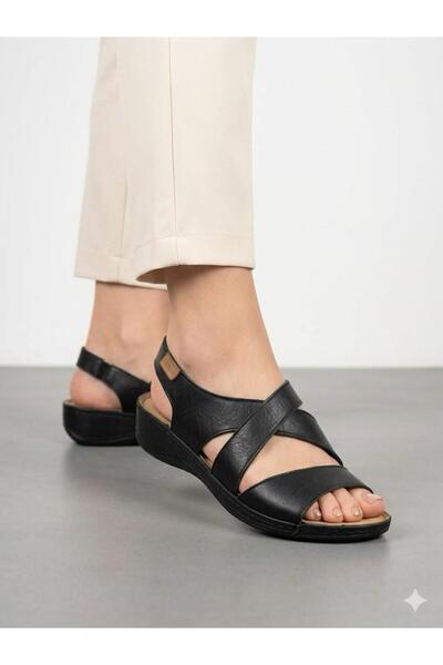 Lütfi Women's Genuine Leather Orthopedic Soft Sole Daily Comfortable Sandals