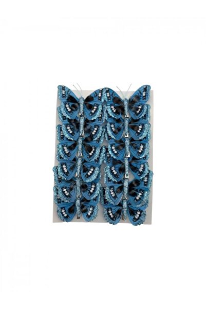 OEM Decorative Butterflies Made of Colored Blue Feathers with Glitter on the ...
