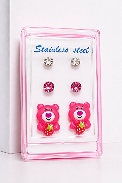 MakeWell Stainless Steel Needle Earrings Set with Rabbit Kuromi My Melody Str...