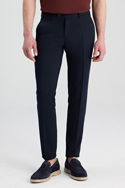 Twn Navy Blue Dobby Fabric Pants