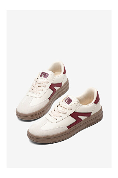 LC Waikiki Kadın Bej Bordo Rahat Kalıp Kauçuk Taban Bağcıklı Sneaker