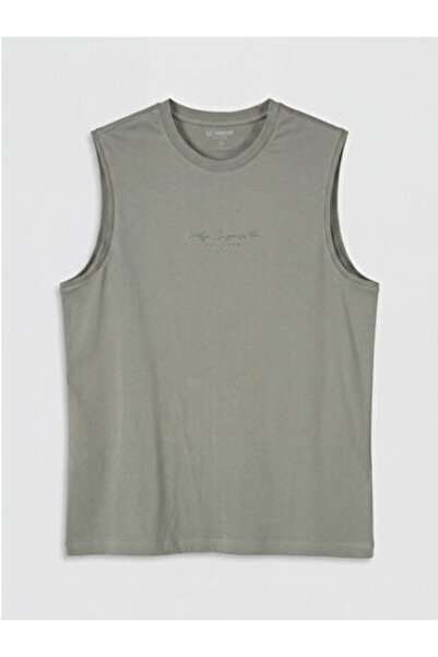 LC Waikiki New Season Khaki Crew Neck Printed Men's Sleeveless T-Shirt