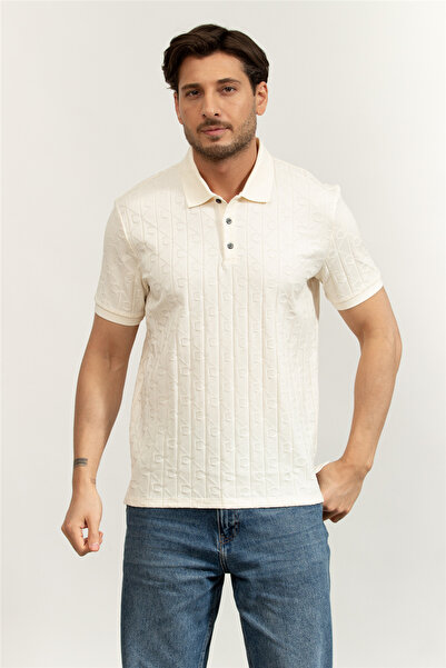 Calvin Klein SS DBL Mercerized Emblem Jacquar Erkek Polo Yaka Triko Beyaz