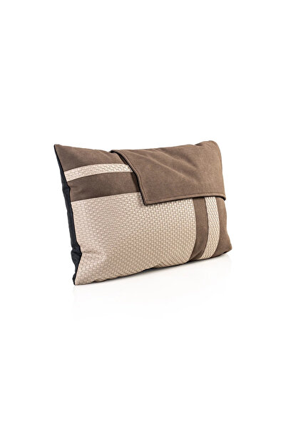Midas Furniture LEATHER AND JACQUARD RECTANGLE CUSHION 50X30 CM DARK BROWN