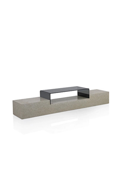 Midas Furniture وحدة تلفزيون من الحجر والزجاج مقاس 220×45×42 سم باللون الرمادي