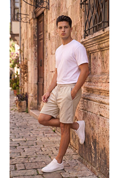 BETES Men's Stylish Comfortable Double-Leg Shorts with Pockets in Pique Fabric