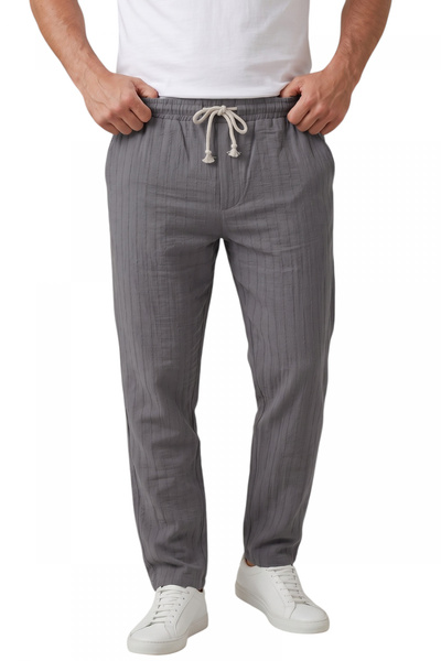 Rizz up Men's Smoked Stripe Textured Relaxed Fit Summer Sports Trousers – Lig...