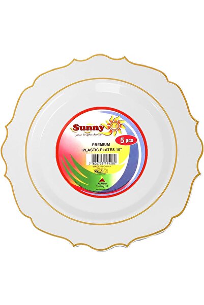 Sunny Your Bright choice Sunny Premium Disposable Plastic Plates Gold Flower Design - 10 Pack Heavy Duty Fancy Party Plates