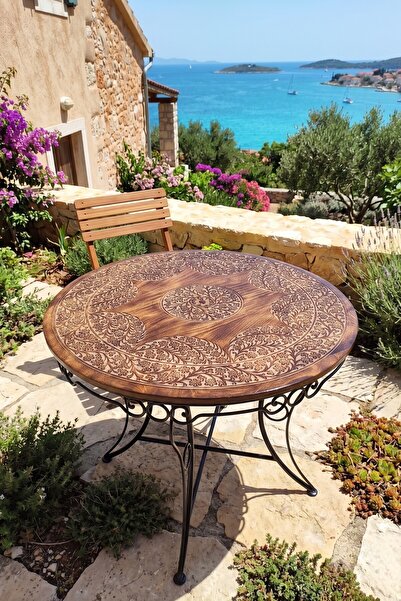 DNC Art&Deco Dekoratif Lüks Masif Ahşap El Oyması Yuvarlak Masa - 90 cm Çap 7...