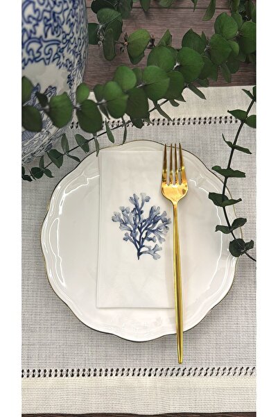 busrasdesign Marin Mavi Mercan Baskılı Sunum Peçetesi 16'lı