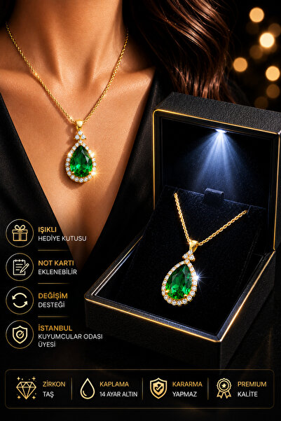 Crystal Diamond Zirconia Muhteşem parlaklikta zirkon zümrüt damla kolye