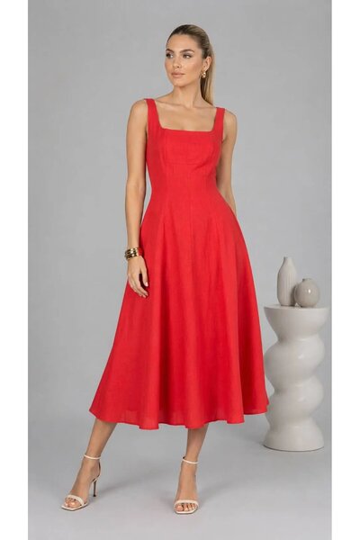 Park Karon Women's 100% Cotton Square Neck Strap Midi Length Lined Slim Fit S...