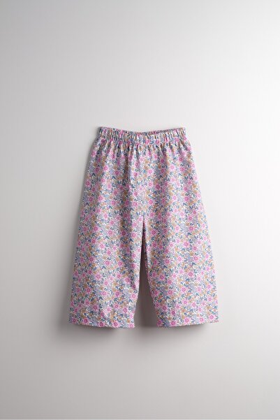 Bondberro Poplin Fabric Girls' Loose-Fit Trousers 100% Cotton (Purple Floral)
