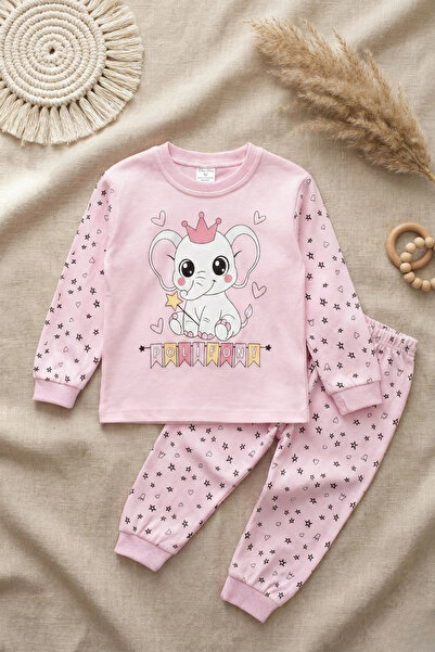 Babydonat Crown Elephant Patterned 100% Cotton Girls' Pajama Set
