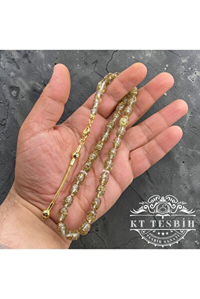 Kttesbihaksesuar SERTİFİKALI GOLDEN ROSARY UÇAK CAMI ALTIN VARAKLI TESBİH