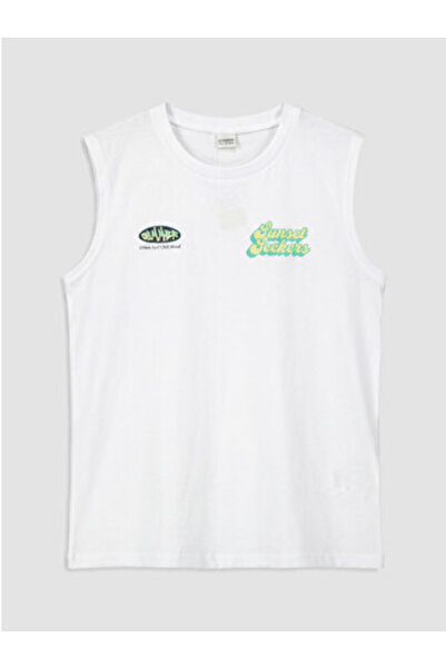 LC Waikiki New Season White Crew Neck Printed Boys' Undershirt