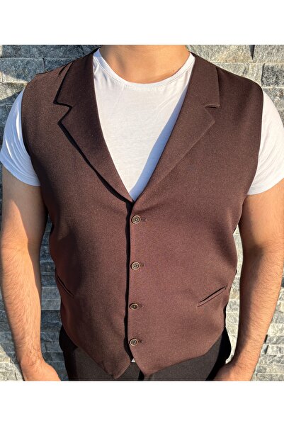 SABRİ ZENGİN Erkek Slim Fit Mono Yaka Komple Kumaş Yelek