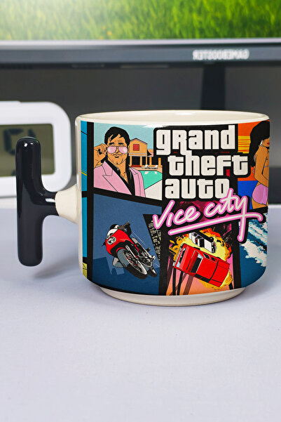 ZipZap كوب سيراميك فاخر مطبوع عليه GTA Vice City (قطعة واحدة) على شكل حرف T ب...