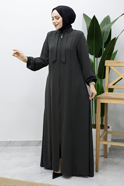 Tesettür Dünyası Hakim Collar Tie Detail Robe Tsd260225 Smoked