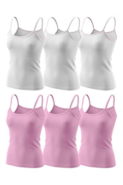 DOMİ Ki̇ds Girls' Laundry Cotton White-Pink Colored String Strap Undershirts ...