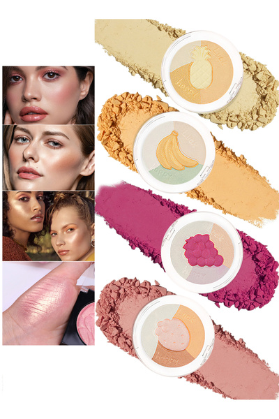 Colorina 4 Pcs Multi-Colored Blush Powder Set, Long Lasting Contour and Highl...