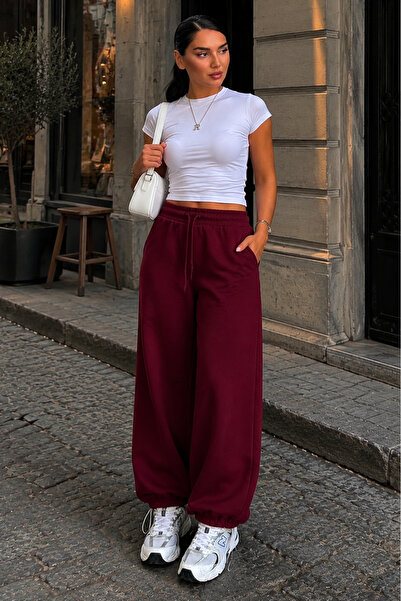 Madmext Burgundy Stoperli Barrel Fit Women's Sweatpants Mg2840