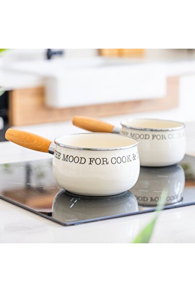 Varbifırsat 14 cm Deep Sauce Pan Enamel |   Mini Pot and Milk Jug with Wooden...