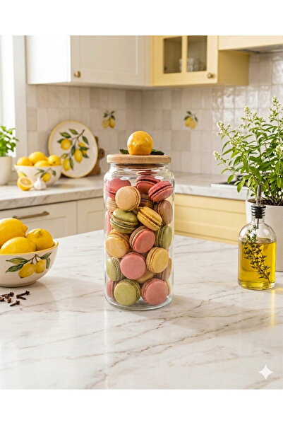 Kare Home Bambu Kapaklı Vakumlu BÜYÜK BOY Cam Kavanoz Seti (1300 ml) LİMON DE...
