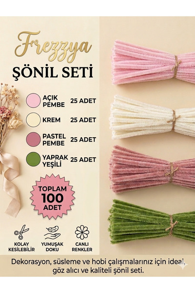 FREZYA Pembe Krem Şönil Seti 100 Adet