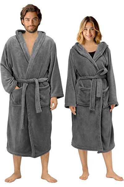 Homelevel Bathrobe unisex, XL, gray, quick-drying, with hood
