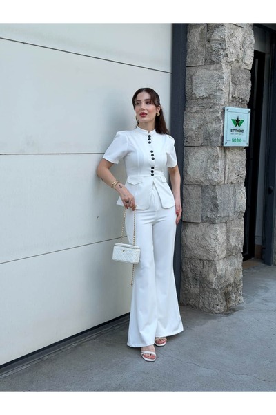 YK FASHION Düğmeli Bel Oturtmalı Premıum Takım