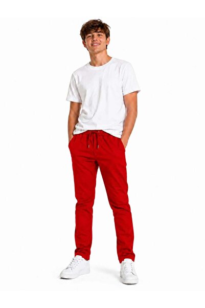 kısmet sepeti Children's Red Full Lycra Saga Fabric Ribbed Waist Elastic Scho...