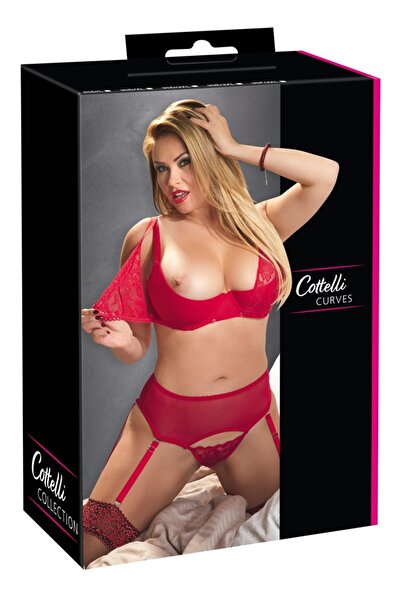 Cottelli Γυναικεία Εσώρουχα – Σετ Σουτιέν CURVES κόκκινο 90D/XL 90D/XL – Με 4...