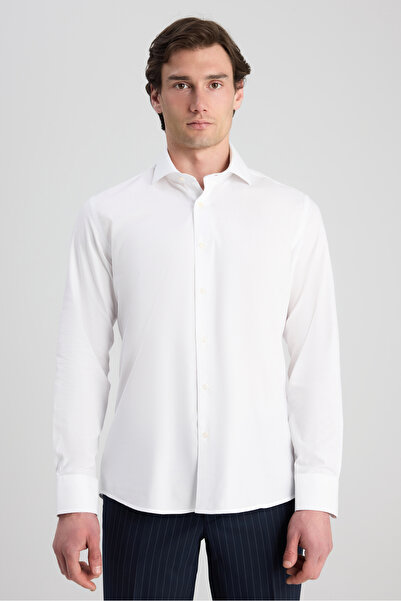 D'S Damat Ds Damat Slim Fit White Dobby Shirt