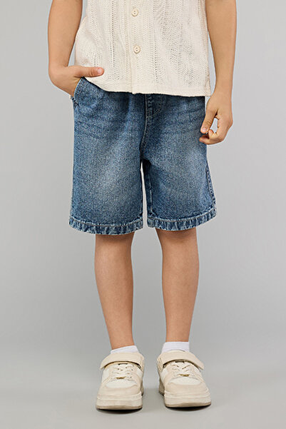 R&B Washed Denim Shorts with Button Closure