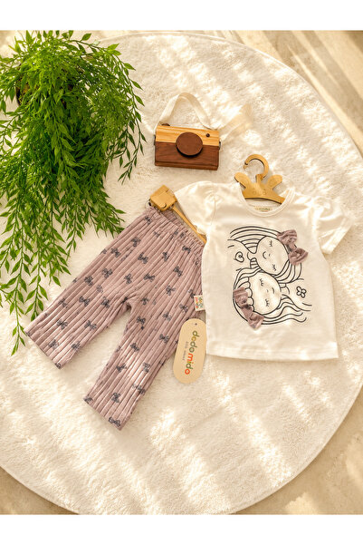 Kız Bebek Fiyonk Detaylı Taytlı Takım